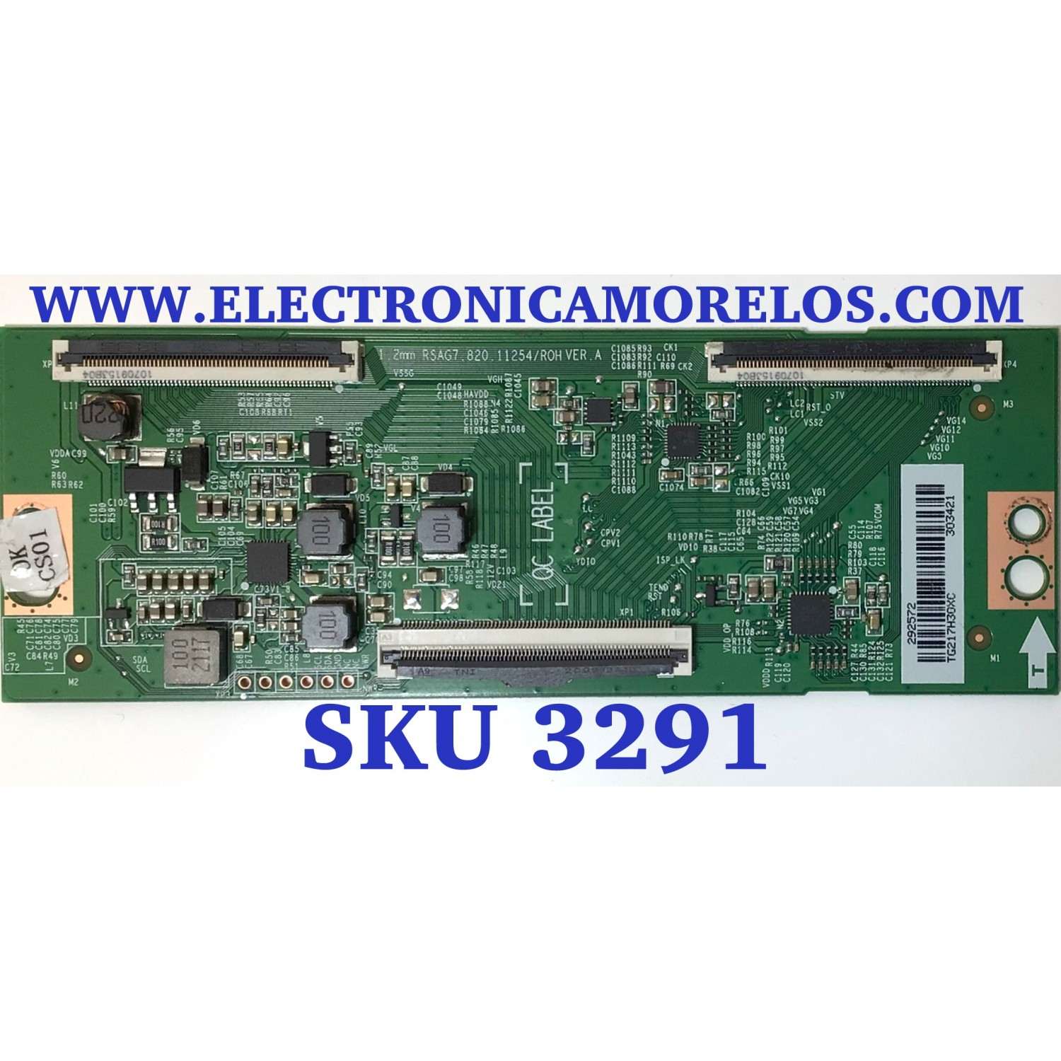 T-CON PARA TV HISENSE / NUMERO DE PARTE 292572 / RSAG7.820.11254/ROH / TG217H30XC / 303421 / PANEL HD550Y1U62-T0L6/GM/CKD3A/ROH / DISPLAY PT550GS01-3 VER.2.3 / MODELO 55R7G5